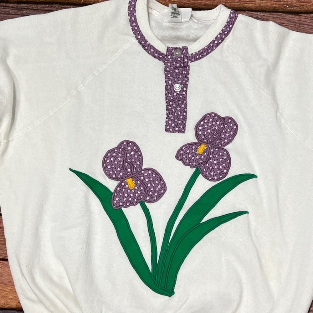 Vintage 1980s Floral Flower Crewneck Pullover Jumper 80s Sweatshirt - Picture 3 of 5